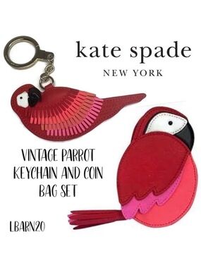 Kate Spade Novelty Rare Parrot Keychain Fob and Coin Bag Set